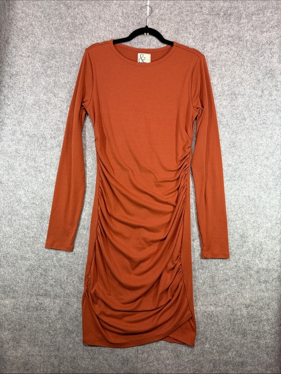 AMPERSAND AVE Dresses & Skirts - Ampersand Ave Midi Dress - Womens M - Rust Orange Long Sleeve Ruched Flattering